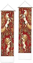 PLIGREAT 2 Pack Vertical Tapestry in Retro Style Lion Horse Aesthetic Wall Hanging for Bedroom Livin