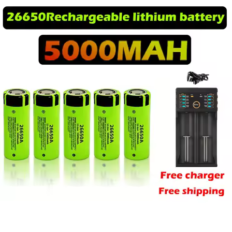 100% original 3.7V 26650 5000mAh large capacity rechargeable lithium battery suitable for flashlight