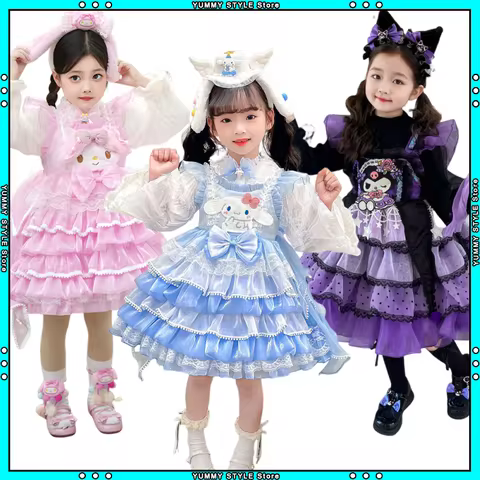 Cartoon Kuromi Melody Cinnamoroll Dress Girls Kawai Lolita Princess Skirt Four Season Slip Dress Cos