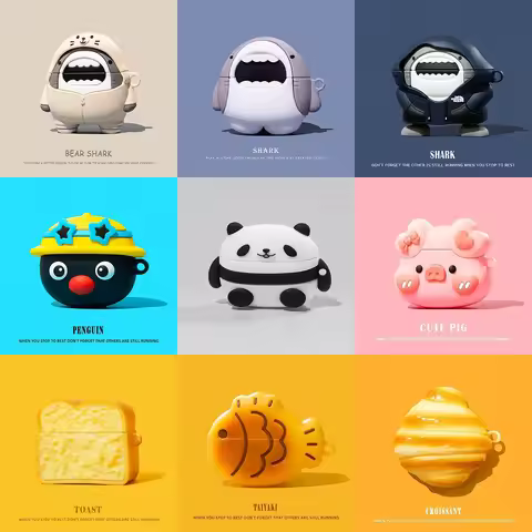 Pig-headed shark double dog Case For Apple AirPods 1 2 3 Pro 4 Case Cute Cartoon Silicone Earphone P
