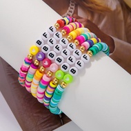 BFF Set of Soft Clay Heart Macaron Dopamine Bracelet for Women Sweet Cool Letter Disc Bracelet
