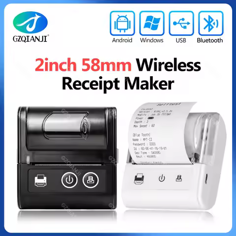58MM Mini Portable Printer Bluetooth Thermal Printer For Phone IOS Android Computer USB Portable Min