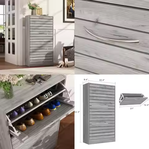 ECACAD 3-Drawer Shoe Storage Cabinet with Ventilate Doors, Wood 3-Tier Shoe Rack Storage Organizer f