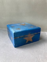 藍色金星星盒手工製造儲物盒保險箱木製手飾錢箱 Hand Made Blue Golden Star Wooden Box Vintage Antique