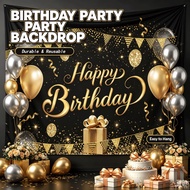 Birthday Backdrop Decoration Cloth 49*31.5 Inch Black Gold Happy Birthday Party Backdrop Wall Decor