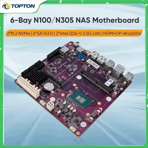 6-Bay 2*Intel i226-V 2.5G i3-N305 N355 N100 N150 NAS Motherboard 1*PCIEx4 2*M.2 NVMe 6*SATA3.0 DDR5 