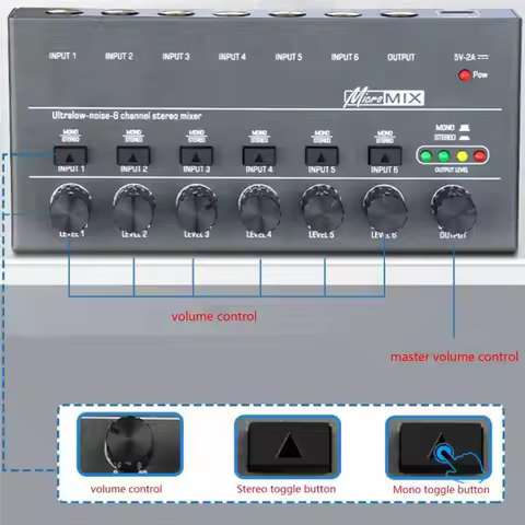 New Listing Mini Audio Mixer KTV Karaoke 6 Channel Professional Stereo Sound Mixer Ultra Low Noise 6