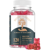 Biotic's Gain Biotin Gummies, 10000 mcg, Hair Skin and Nail Support, with Vitamins A C D E B6 B12 an