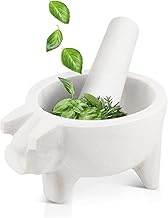 Flexzion 4.5" Mortar and Pestle Set, White Marble Granite Stone Molcajete Bowl Pig Head Style Natural Solid Rock All Propose 4.5 Inch Spice Grinder Maker Tool for Guacamole Salsa Herb Garlic Kitchen