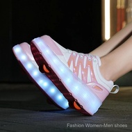 Women's Roller Skate Shoes with Wheels LED Racing Roller Skating 4 Detachable Wheels Speed Skates fo