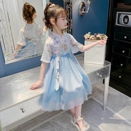 Little DR Cheongsam for Kids Girl Dress hanfu Chinese New Year qipao Princess Teenage 2023 Children Baby Costume Clothes Teen Blue Vintage Skirt Short Sleeve ceongsam pakaian beragam kanak perempuan