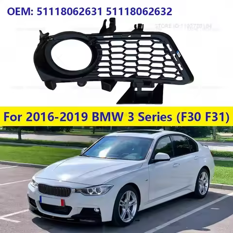 For 2016-2019 BMW 320i 328i 328d 328dx 330i 330e 340i (F30 F31) Front Bumper Fog Light Grill Grille 