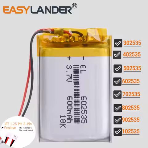 JST1.25 2P 302535 402535 502535 602535 702535 802535 902535 102535 Rechargeable Li-ion Polymer Lithi