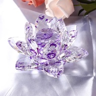 (REJY) Crystal Lotus Flower Figurine Valentine Wedding Decor Glass Craft Collection Paperweight Tabl