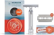 MERKUR 34C Short Handle Heavy Duty Classic Safety Razor Set with 10 Blades In A Box