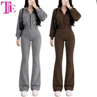 ZHENSCO Alora Cropped Zip-Up Jacket and High Waisted Flare Pants Two Piece Tracksuit Set