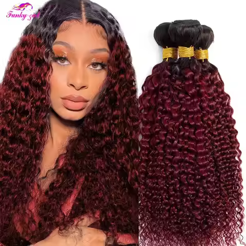 1B/Burgundy Kinky Curly Bundles Human Hair 3 Bundles 14 16 18 inch Curly Bundles Brazilian 100% Virg