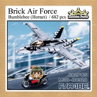 HBF Brick Air Force Military Sluban - B0928 - DIY Toy Jet Fighter Plane FA18E BumbleBee Hornet