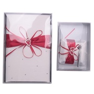 Wedding Guest Book With Pen Holder Sets Satin Bows Signature Book With Diamonds Love Shape For Party