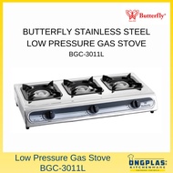 BUTTERFLY DAPUR GAS 3 TUNGKU / TRIPLE BURNER GAS STOVE / STAINLESS STEEL BURNER GAS STOVE  / BGC-301