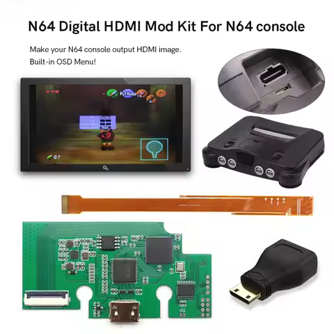 HISPEEDIDO For N64 Digital HDMI Mod Kits Transfer Port PCB Sets Support Play Games on TV, Game Conso