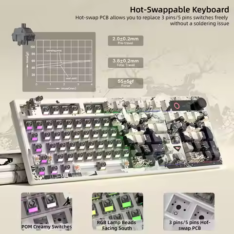 Womier L98 Retro 98% Wireless Mechanical Creamy Keyboard with TFT Screen Knob with Number Pad Hot Sw