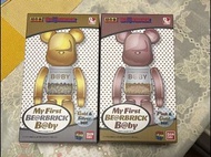 全新 超合金 Bandai Medicom toy bearbrick 200% My first Be@rbrick baby  Gold &amp; Silver + Pink &amp; Gold + Turquoise （金/銀）、（粉紅/金）（粉藍已hold) 一共兩隻