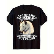 Men'S Wolf & German Shepherd Graphic T-Shirt - "My Scars Tell a Story" Statement Tee with White Wolf