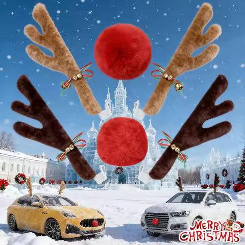 Christmas Car Decor Antler Hanging Ornaments and Sleigh Bells Reindeer & Tree Accessories for SUVs a