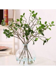 1 ramo de mini hoja de boj artificial, 3 ramas, 24 hojas, decoración para bodas/hogar, rama falsa de follaje verde
