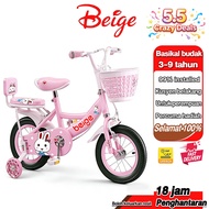 Beige Kids Bicycle Bike Kids 12/16 Inch Boys Girls Bicycle with Training Wheels basikal budak 自行車