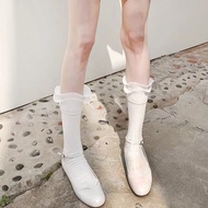 White Ballet Style Double Ruffled Cute Lolita Solid Color Calf Socks Women stokin perempuan stokin p