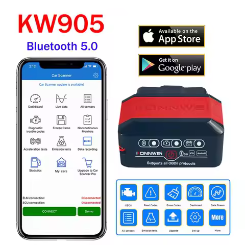 KONNWEI KW905 OBD2 Scanner Bluetooth5.0 ELM327 V1.5 Cars Diagnostic Tools ELM 327 OBD 2 ELM-327 Code
