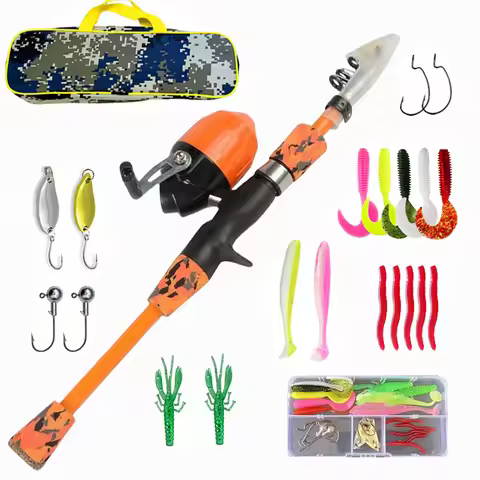 Children Fishing Pole Telescopic Fishing Pole Rod And Spinning Reel Baits Hooks Travel Pole Set