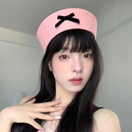 Pink Japanese Style Bow Sailor Hat Flip-Brimmed Hat All-Match Beret Female Korean Version Big Head C