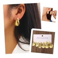 3D THICK ROUND STICK EARRINGS SET WATER DROP GOLD KOREAN STYLE TREND HOOPS CIRCLE SIMPLE ELEGANT RET