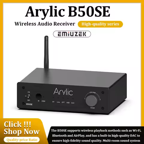 Arylic-B50 SE Bluetooth Stereo Audio Amplifier Receiver, 2.1 Channel, Mini Class D Integrated Amp fo