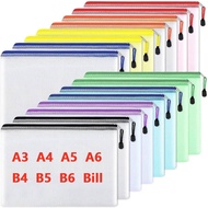 12PCS A4/A5/B6 Mesh Zipper File Bag Waterproof Storage Pouch Envelope File Folder Folder Stationery