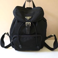 絕版古董品 Prada黑色銀標尼龍雙肩包 後背包 背囊 中古包 二手包