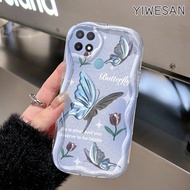 YIWESAN Casing Hp OPPO A15 A15s A35 Case Lucu Kupu-kupu biru yang manis pola Softcase batas gelomban