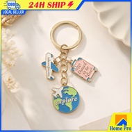 Cartoon Earth Plane Luggage Explore Enamel Keychain for Friendship Gift Handmade Jewelry