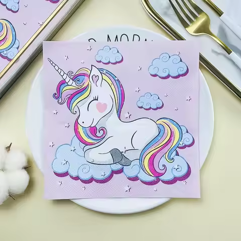 Food Grade Printed Napkins Birthday Party Hotel Baby Shower Paper Blue Rainbow Horse Unicorn Cartoon