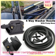 Black Universal 4-way Spray Car Wiper Nozzle Set (7 Accessories In Total: 2 4-way Spray Nozzles+1 2-