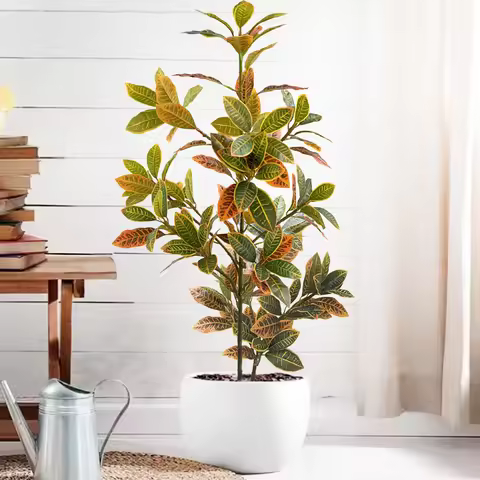32-120cm Artificial Plant Fake Banyan Tree Tropical Banyan Tree Branches Plastic Red Leaves for Home