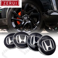 ZR For  4Pcs 60mm Black Car Wheel Center Rim Hub Caps Cover Trim Hubcaps with 56mm Logo Emblem Badge Stickers Decal For Honda Jazz Shuttle Fit City Civic Brio Accord BRV CRV HRV Fr