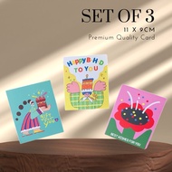 Set of 3 Quirky Korean Art Happy Birthday Best Wishes Card