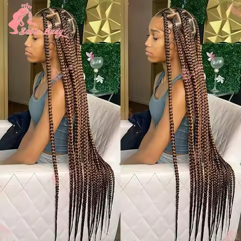 1B30 Jumbo Braids Hair Wig Synthetic Full Lace Braided Wigs For Black Women Knotless Box Braid Wig B