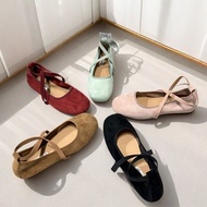 Fairy Flat Suede Shoes Women's Shoes Red Ballet Shoes Gentle Evening Shoes