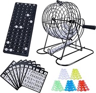 GOTHINK Bingo Game Set for Adults and Kids - Included 8" Metal Wheel Cage, 75 Calling Balls, Master 