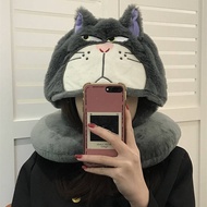 Funny Oblique-Eyed Lucifer Cat U-Shape Pillow with Hat Travel Car Sleeping Pillow Neck Pillow Office